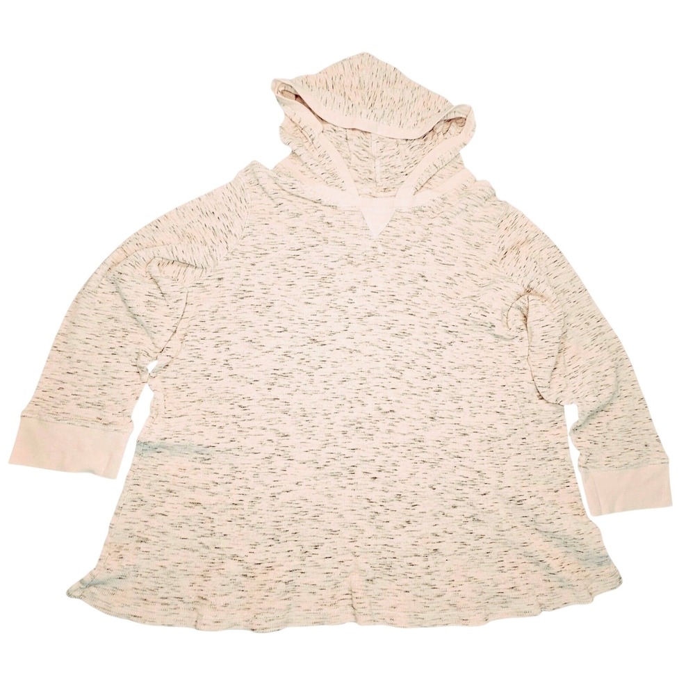 Woman Within Pastel Pink Black Thermal Waffle Knit Pullover Hoodie 4X 34/36 Cozy